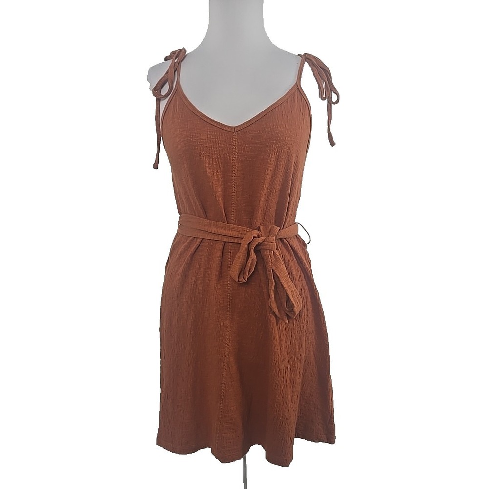 Billabong Junior Medium Mini Dress Spaghetti Strap Crinkle Jersey Fabric Belted